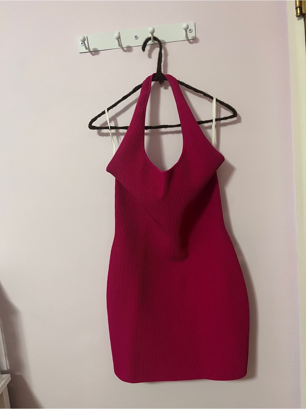 Babaton Ribbed Halter Mini Dress in Fuchsia